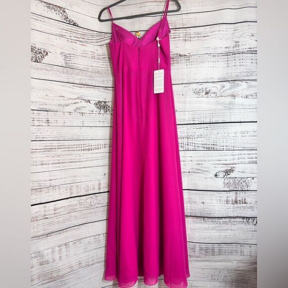 JJs House Gown womens size 4 fuchsia Maxi chiffon Ruffle spaghetti strap Dress - Picture 3 of 12